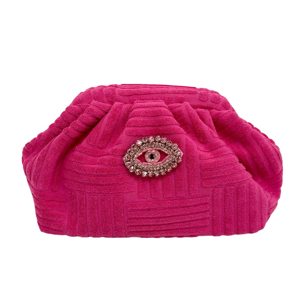 Toweling Pouch Clutch Bag - Pink