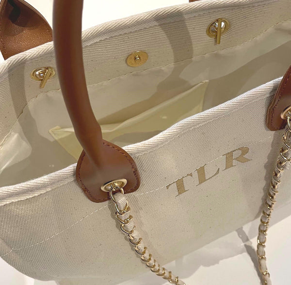 TLB Gold Tote Chain Bag - Cream