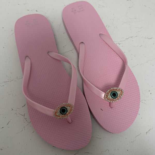 Evil Eye Flip Flops - light pink size 5-6