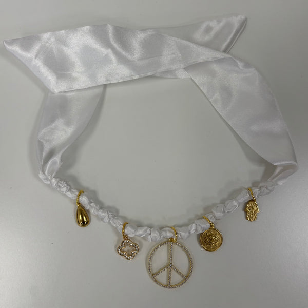 TLB Charm Necklace Satin - White