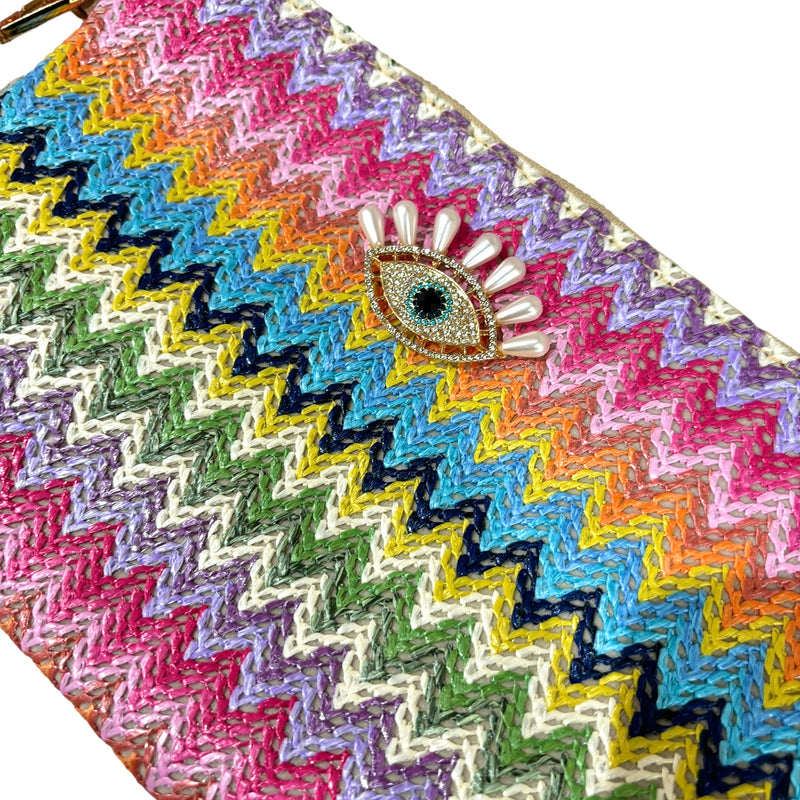 Eye Raffia Clutch Bag - Luna