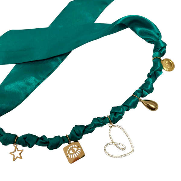 TLB Charm Necklace Satin - Heart Green