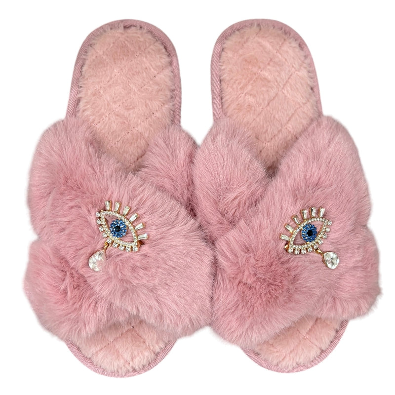 Drop Lucky Eye Crystal Slippers - Pink