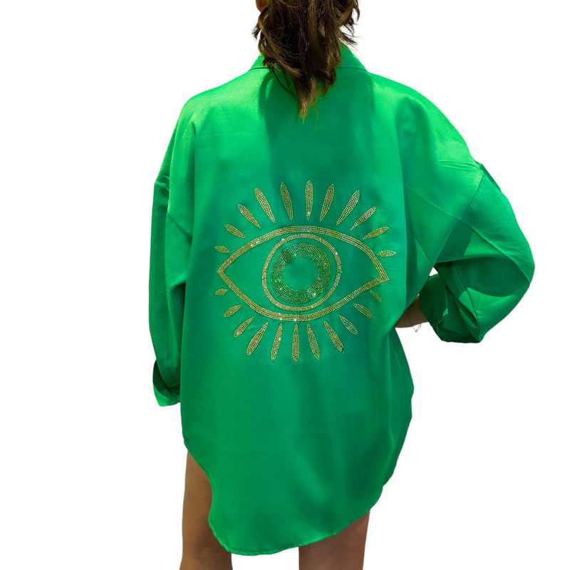 Evil Eye Gold Crystal shirt - Green