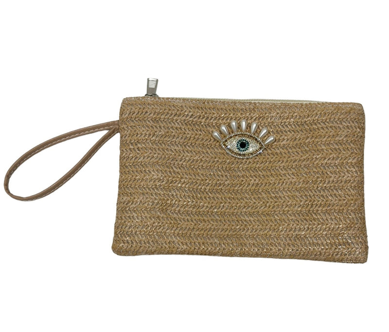 Eye Raffia Clutch Bag Pearl