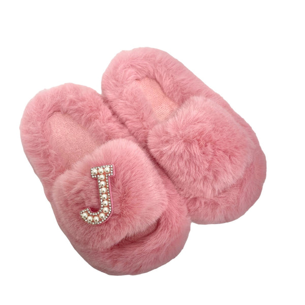 Children's Personalised Pink Faux Fur Slippers