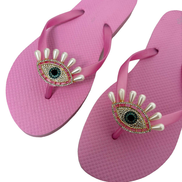 Evil Eye Flip Flops - Pink Pearl