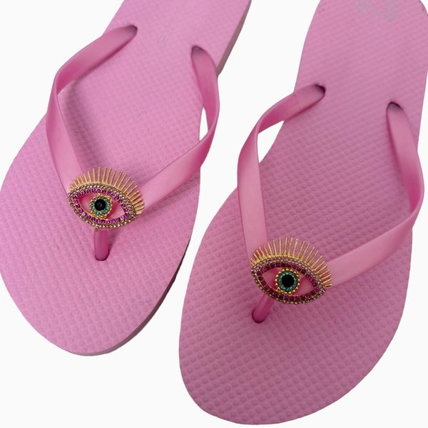 Evil Eye Flip Flops - Pink