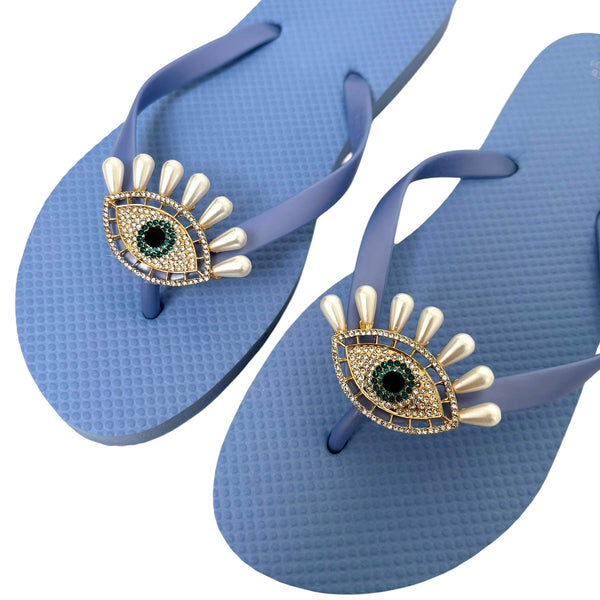 Evil Eye Flip Flops - Blue Pearl