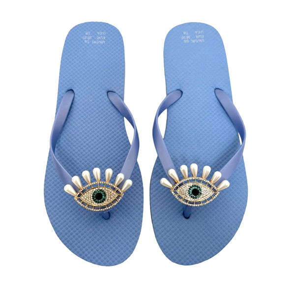 Evil Eye Flip Flops - Blue Pearl