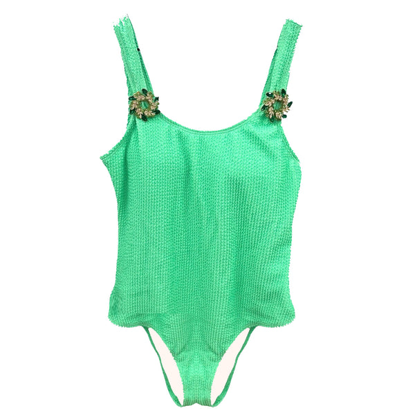 TLB Crinkle Swimsuit - Green Crystal