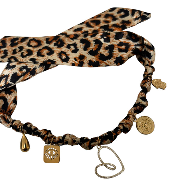 TLB Charm Necklace Satin - Heart Leopard