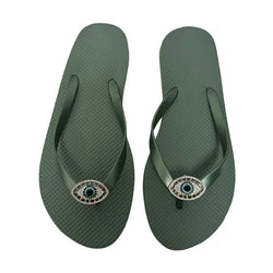 Evil Eye Flip Flops - Khaki