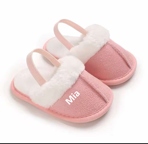 Baby Personalised Faux Fur Slippers - Pink