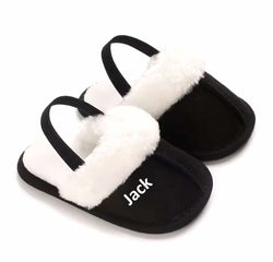 Baby Personalised Faux Fur Slippers - Black