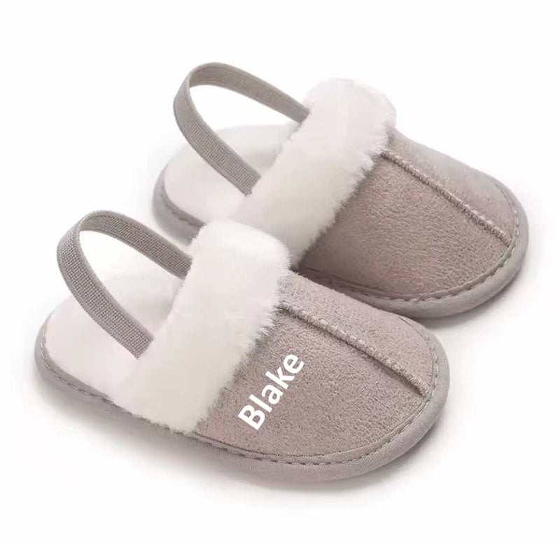 Baby Personalised Faux Fur Slippers - Grey