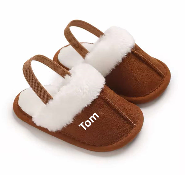 Baby Personalised Faux Fur Slippers - Brown