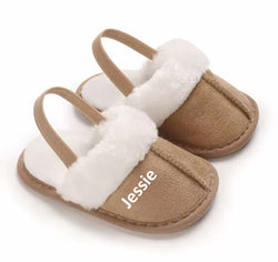 Baby Personalised Faux Fur Slippers - Tan