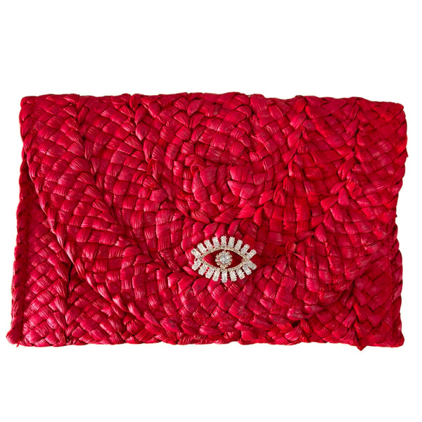 PIA Raffia Clutch Bag - Red