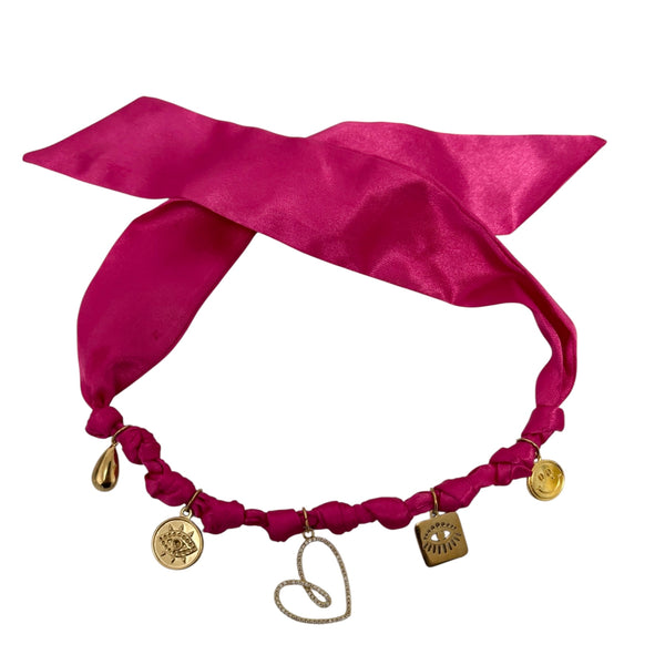 TLB Charm Necklace Satin - Heart Fuchsia