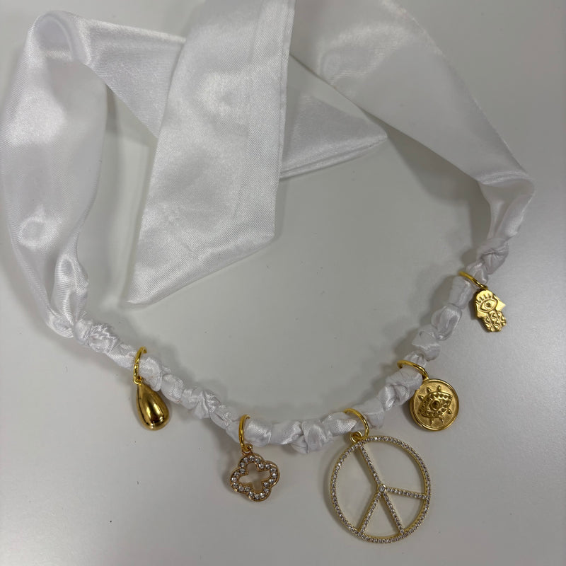 TLB Charm Necklace Satin - White
