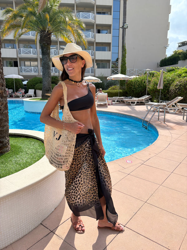 Silk Multi Way Sarong - LEOPARD Black