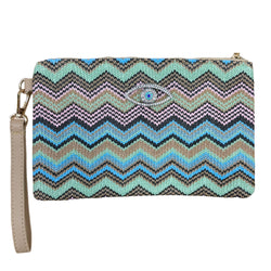 Eye Raffia Clutch Bag - Blues