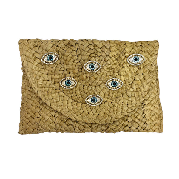 Lucky Eyes Raffia Clutch Bag - Natutal