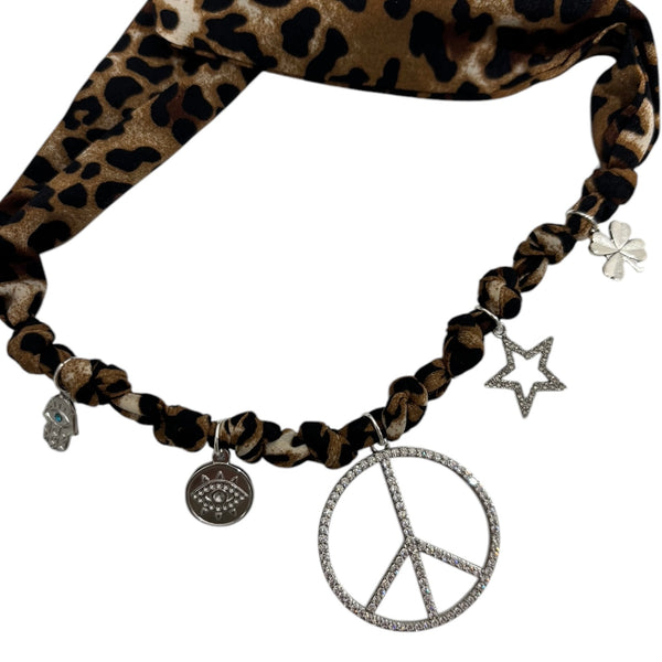TLB Charm Necklace Satin - Silver Leopard