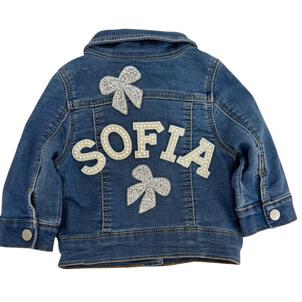 Children's Personalised Pearl Letter Denim Jacket- Bows