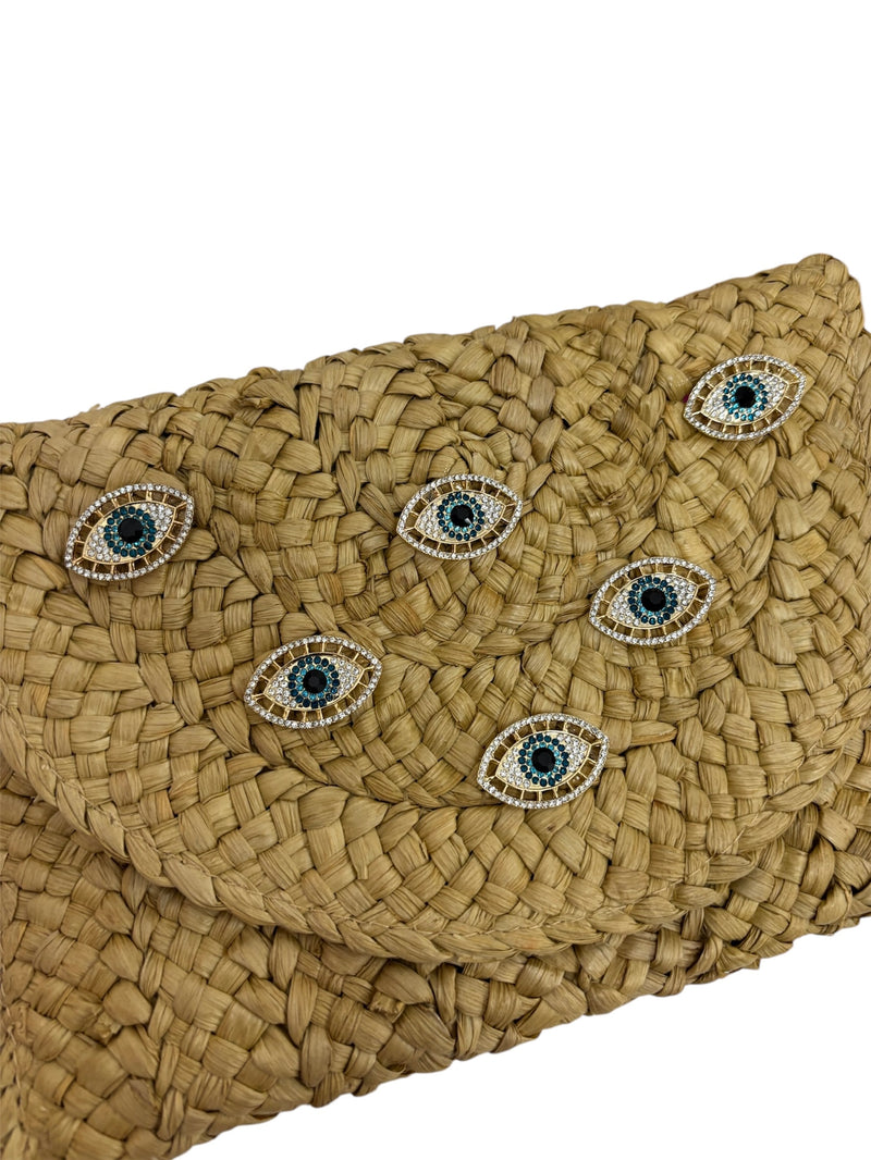 Lucky Eyes Raffia Clutch Bag - Natutal