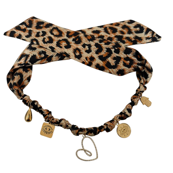 TLB Charm Necklace Satin - Heart Leopard