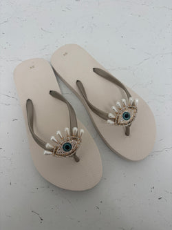 Evil Eye Flip Flops - light gold size 5-6