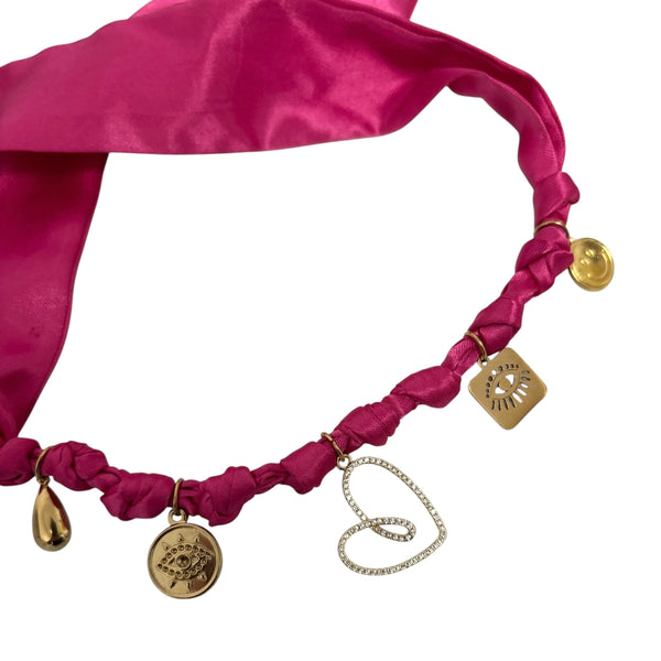 TLB Charm Necklace Satin - Heart Fuchsia