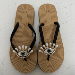 Evil Eye Flip Flops - Two Tone Pearl size 3-4