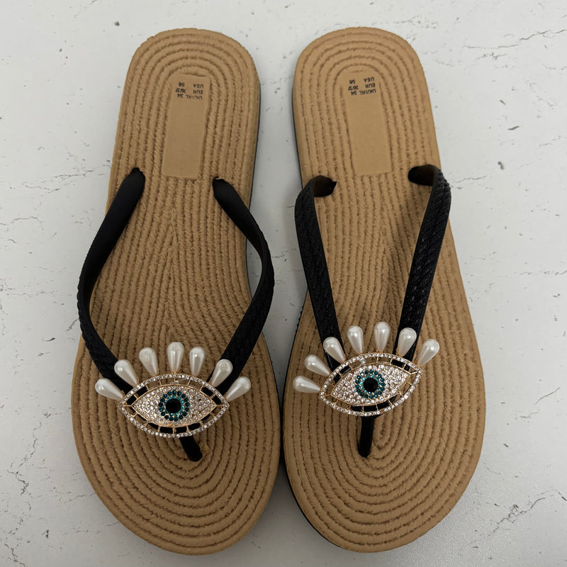Evil Eye Flip Flops - Two Tone Pearl size 3-4