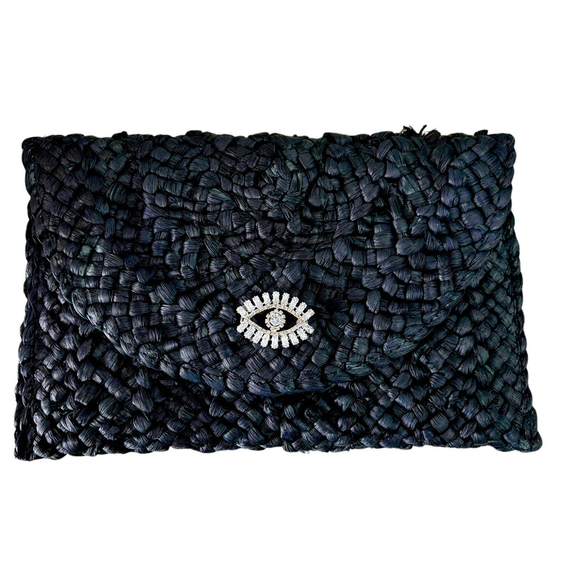 PIA Raffia Clutch Bag - Black