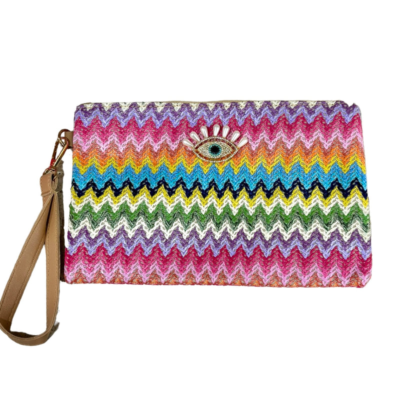 Eye Raffia Clutch Bag - Luna