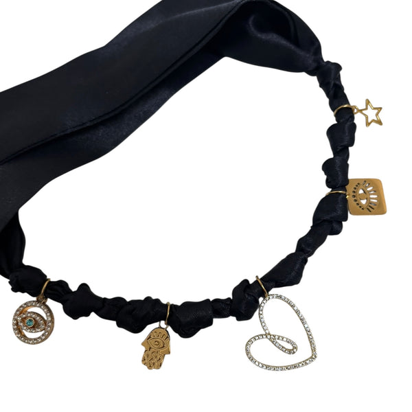 TLB Charm Necklace Satin - Heart Black