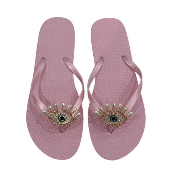 Evil Eye Flip Flops - Pink Pearl