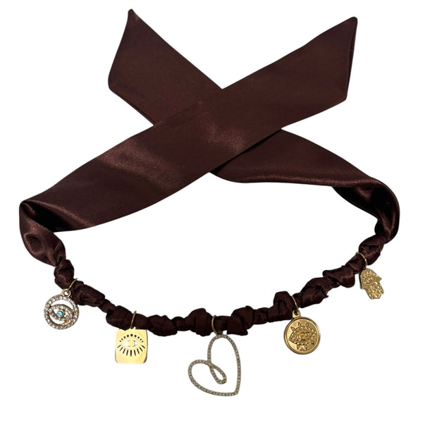 TLB Charm Necklace Satin - Heart Brown