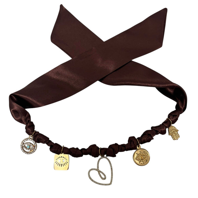 TLB Charm Necklace Satin - Heart Brown