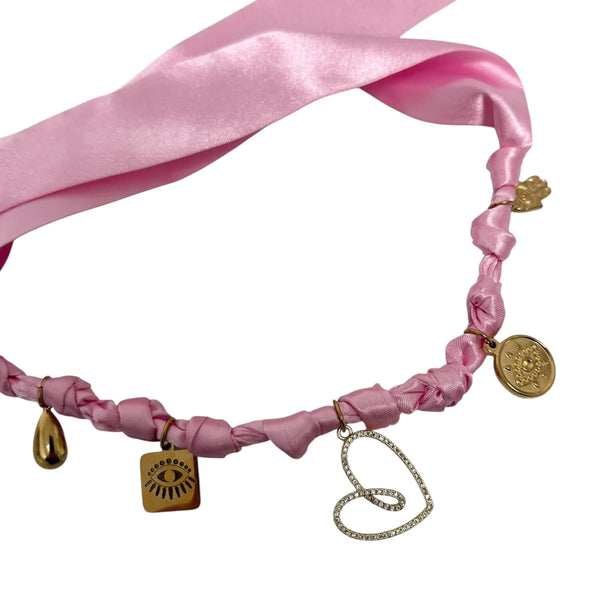 TLB Charm Necklace Satin - Heart Pink