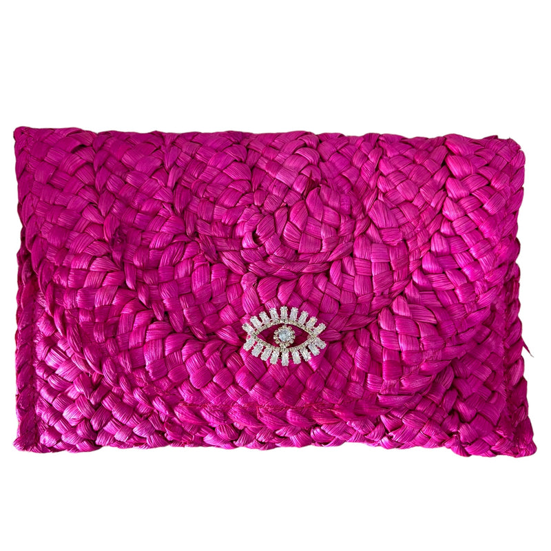 PIA Raffia Clutch Bag - Pink