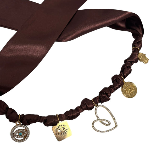 TLB Charm Necklace Satin - Heart Brown
