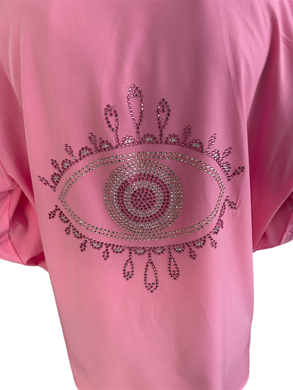 Evil Eye Crystal shirt - Baby Pink