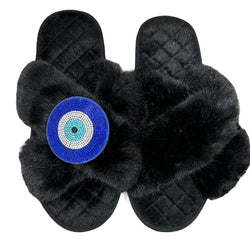 Circle Lucky Eye Crystal Slippers - Blue