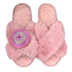 Circle Lucky Eye Crystal Slippers - Pink