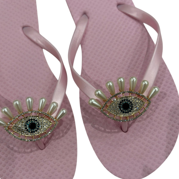 Evil Eye Flip Flops - Pink Pearl