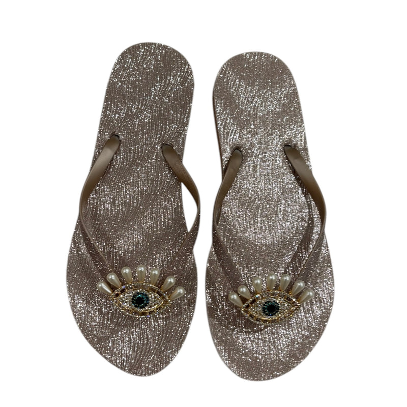 Evil Eye Flip Flops - Rose Gold Pearl